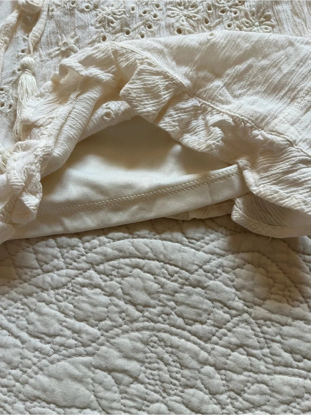 American Eagle Outfitters Embroidered Ruffle Romper Playsuit cream small